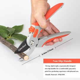 CyberGenZ Bypass Pruning Shears - 8" Garden Shears Pruning, Heavy Duty Garden Clippers Handheld with Orange Adjustable Grip, Gardening Pruners Tool for Trimming Plant, Cutting flowers, Cut Up to 3/4"
