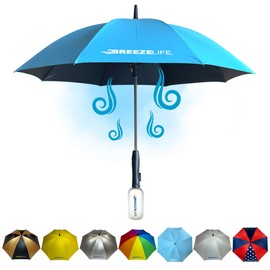 Breeze Life Rechargeable Mister Breeze, Sun Umbrella with Fan and Mister, Umbrella Mister with Built-in Fan, For Festivals, Beach and More, Blocks Harmful Sun Rays, Mist bottle included (Blue)