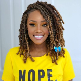 Toyotress Butterfly Locs Crochet Hair - 12 inch 7 Pcs Ombre Blonde Pre-twisted Distressed Crochet Braids Pre-looped Synthetic Braiding Hair Extensions (12 Inch,T27)