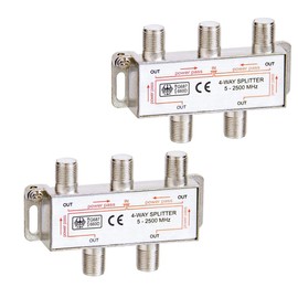 Woostars 4-Way Coaxial Cable Splitter (RG6 Compatible, F-Type, 5-2500MHz) Digital Signal Female Coax Splitter - Works with Satellite, Antenna, HDTV, Amplifier, CATV Cable TV 2-Pack