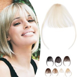 Clip-In Bangs 100% Remy Real Hair Air Pony Hairpiece Extension Fringe One Piece Extension Temple Natural Straight Platinum Blonde #60-1 Air Pony-3g