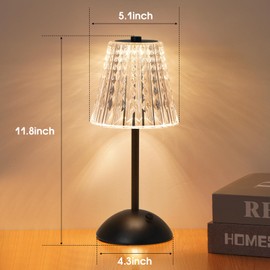 Nusogon Cordless Lamp,Touch Dimmable Crystal Lamp 3 Colors,Portable LED Black Lamp,Rechargeable Small Lamp,Battery Operated Lamp Vintage Lamp for Bedroom Living Room Restaurant Outdoor（Black）