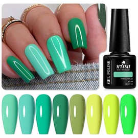 MTSSII 12Pcs Emerald Green Gel Nail Polish Set Dark Sage Forest Green Lime Olive Green Gel Polish Kit Neon Yellow Green with Base Top Coat, Nail Dehydrator and Primer DIY at Home Salon Gifts for Girls