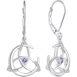 YL Celtic Earrings 925 Sterling Silver 12 Birthstones Cubic Zirconia Moon and Celtic Knot Earrings for Women, Silver, Alexandrite