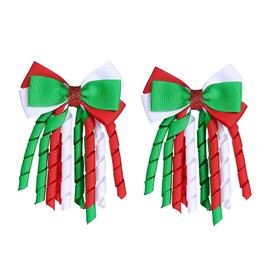 2 Pcs Christmas Hair Bow Clips, Curly Ribbon Hair Clip, Christmas Bows for Girls, Red Bow for Hair, Holiday Cheer Bows Accessories for Christmas Xmas Party Decor (Green, White, Red)