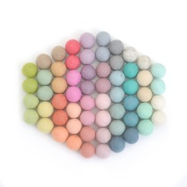 Glaciart One Felt Pom Poms, Wool Felt Balls (60 Pieces) 2.5 cm – 1 Inch, Handmade Felted 30 Pastel Colors (Green, Pink, Blue, Yellow and More) Bulk Small Puff for Felting and Garland