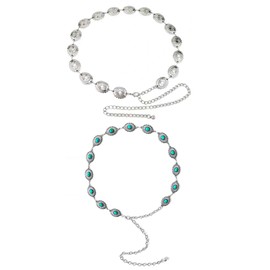 Wmzjnljy 2pcs Western Concho Belts for Women Metal Chain Belt for Women Waist chains for Dresses Jeans Western Cowgirl(M92-2)