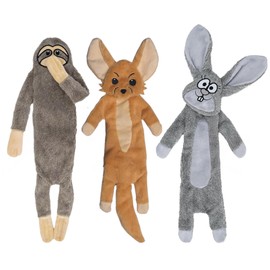 Kuschelfreunde Dog Toy without Filling - Squeaky Plush Toy for Small to Medium Dogs & Puppies (Medium, Pack of 3 Sloth, Fennec Fox, Rabbit)