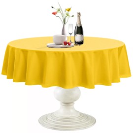 Softalker Round Tablecloth, Waterproof & Stain Resistant Table Cloth Wrinkle Free 210GSM Fabric Washable Polyester Table Cover for Spring/Party/Outdoor - 90 inch,Yellow