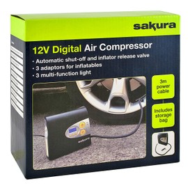 Sakura SS5332 Digital Air Compressor 12V For Cars, Inflatables and Bicycles