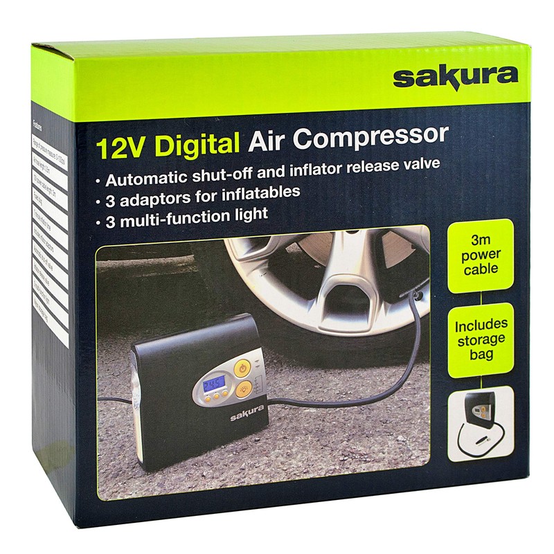 Sakura SS5332 Digital Air Compressor 12V For Cars, Inflatables and