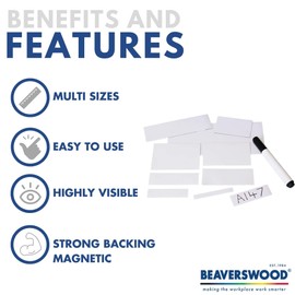 Beaverswood White Magnetic Easy Wipe Write On Location Markers - Magnetic Strips - 20mm high x 80mm wide Pack of 100