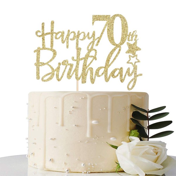 Gold Glitter Happy 70th Birthday Cake Topper,Hello 70 ,Cheers to 70 Years,70 & Fabulous Party Decoration