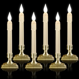 Meigic 6 Pcs Sensor Dawn to Dusk Window Candles, Flickering Battery Candles for Windows, Ultra Bright Fake Candle Lights with Gold Holders, Led Candlesticks for Xmas Home Decor, White Light
