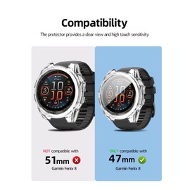 2 Pack Case for Garmin Fenix 8 47mm Smartwatch Cover,All-Round Protection,Shockproof,BOVUGAC Transparency TPU Protective Case Cover for Garmin Fenix 8 47MM Smart Watch Accessories - Clear+Blue
