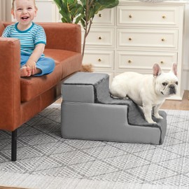 Furnistar Portable Dog Stairs & Steps for Small Dogs Cats Folding Foam Pet Stairs 3-Step Dog Ramp Steps with Non-Slip Bottom, Dark Grey(16.1" H)
