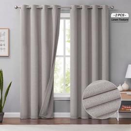 Melodieux 100% Blackout Curtains for Bedroom, Thermal Insulated Noise Reducing Linen Grommet Window Drapes for Living Room and Nursery, Natural Beige, 50 x 96 Inch Length, 2 Panels