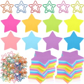 480 Sheets 16 Pads Star Shape Sticky Notes and 90 Pcs Star Shape Paper Clips Set 8 Colorful Sticky Note Pads 2.75 x 2.75 Inch Memo Pad Star Lover Gifts for Student School Office Home Supplies
