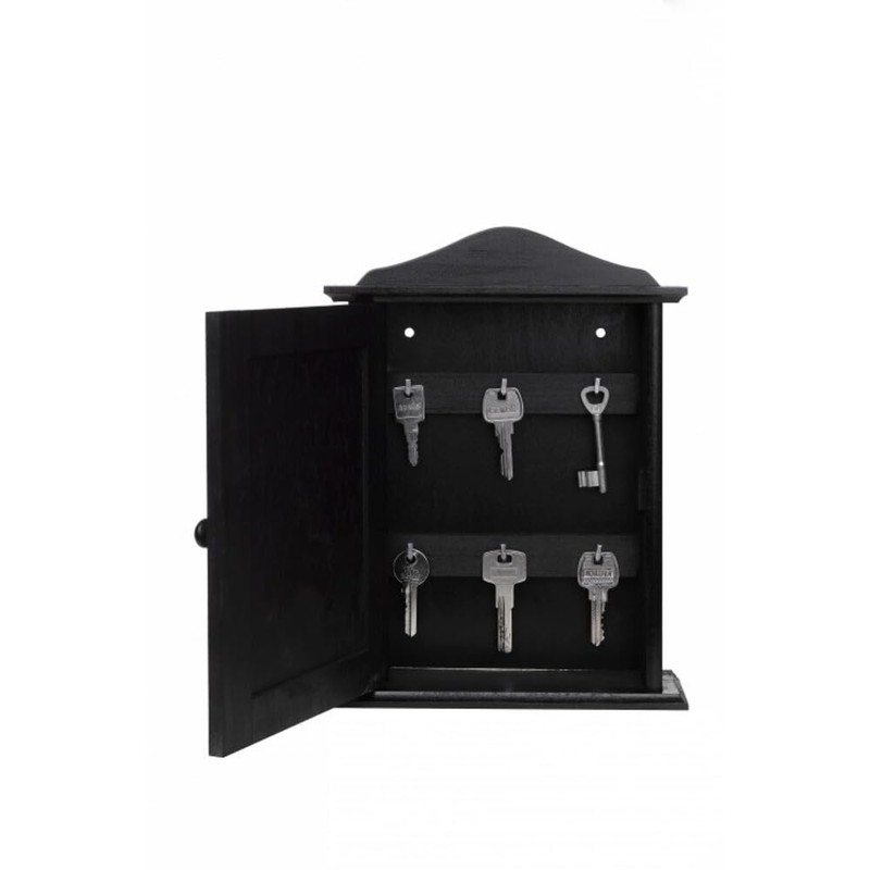Wooden World Wooden Key Cabinet with Door and 6 Hooks