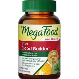 MegaFood Suplemento de hierro constructor de sangre para mujeres y hombres, aumenta los niveles de hierro sin efectos secundarios, mejora los niveles 