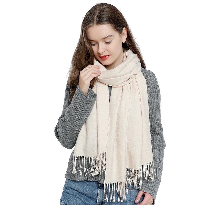 DonDon Women's Scarf, Plain, Soft, 185 x 65 cm, cream,