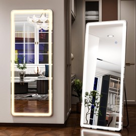 Easly LED White Full Length Mirror - 26" x 68"Adjustable Screen Brightness, Touch Screen, Wall Mounted or Freestanding, for Bedroom, Living Room, Cloakroom and Salon Full Length Mirror