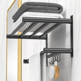 CAXIMSY Black Adjustable Black Towel Bar for Bathroom Wall Mount17-30.7inch Adhesive Shower Towel Rack Stainless Steel Bath Towel Holders for Toilet Kitchen Double Towel Hanger