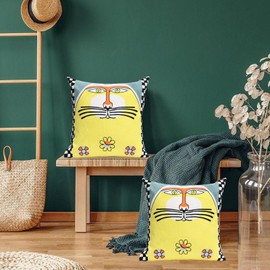 Pilmandu Pack of 2 Decorative Square Pillowcase Abstract Art Embroidered Throw Pillows Cover for Couch Farmhouse Patio Garden Sofa Chairs 18x18 Inch (Tiger Face)