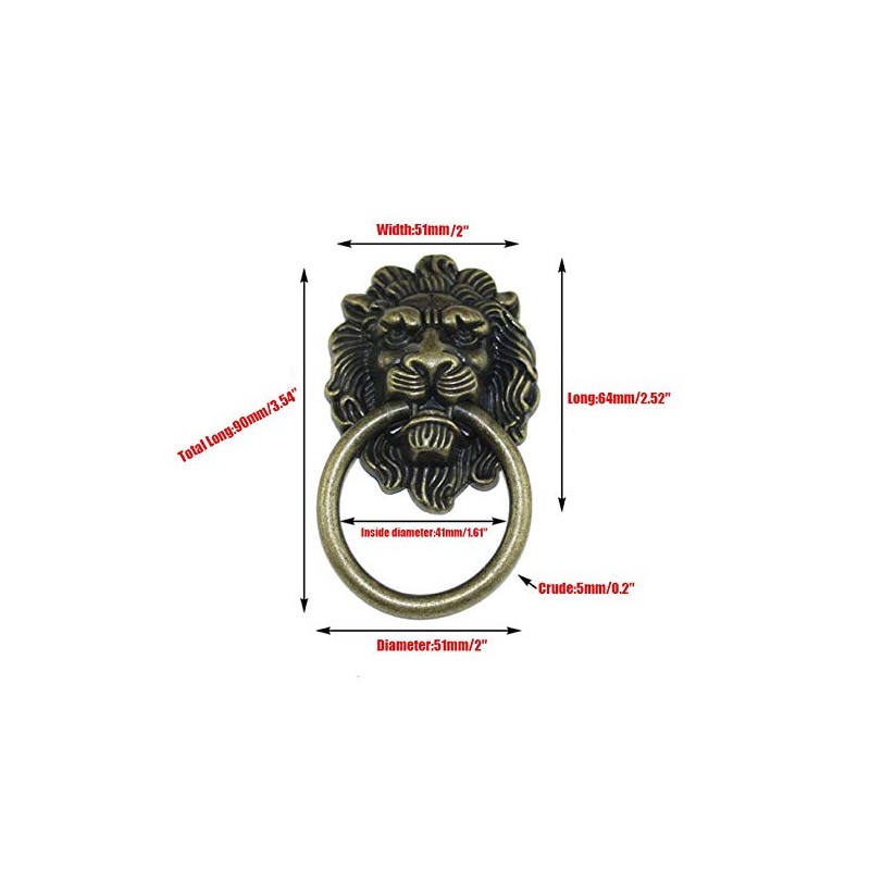 Lheng 90X51 Antique Bronze Lion Head Knobs Cabinet Handles Door
