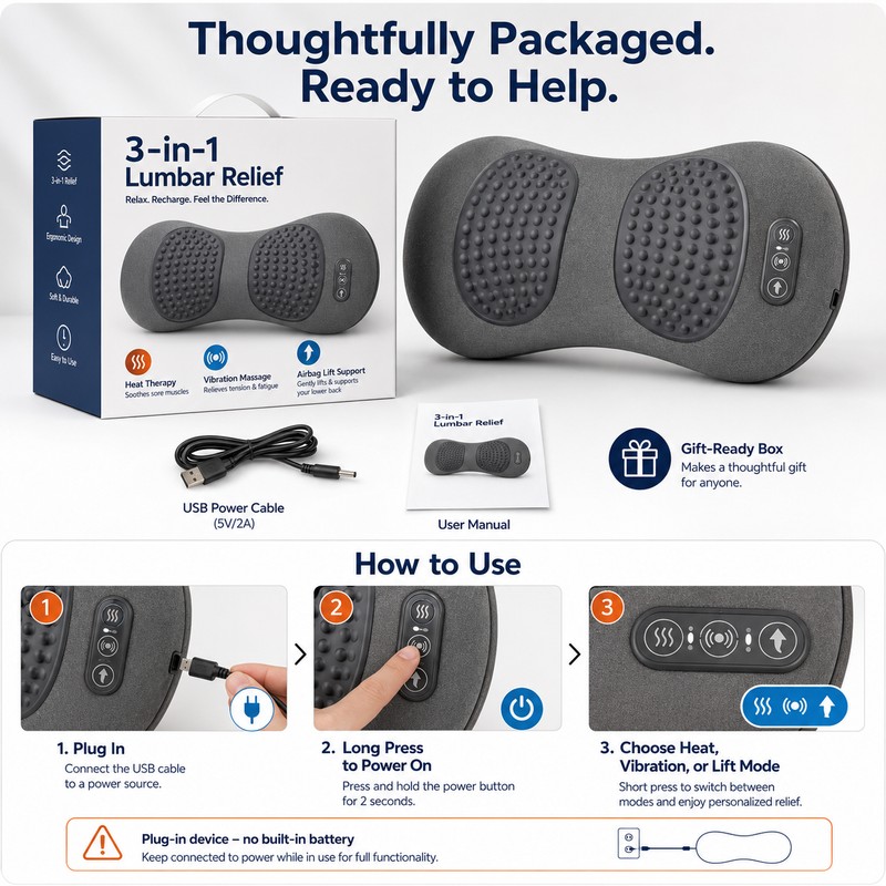 Electric Lumbar Support Pillow for Home & Office – Heated