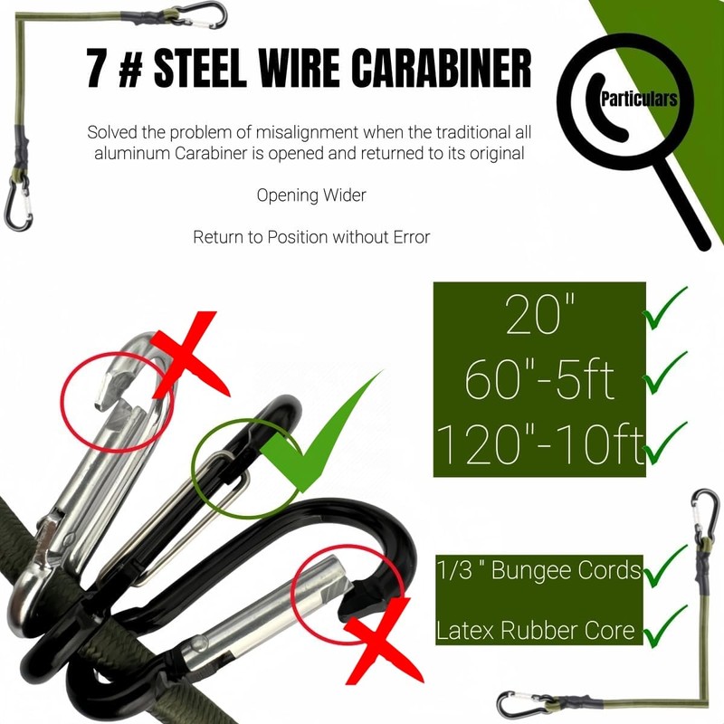 CanKing Camouflage Bungee Cords with Carabiner 20" Camo Elastic Ropes