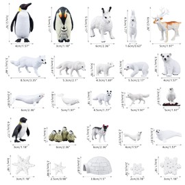 PLULON 25 Piece Winter Animal Figures, Toy, Ocean, Sea Animals, Plastic, Penguin, Polar Bear, Seal, Dolphin, Deer, Snowflakes, Arctic Creature, Figures for Children's Birthday Christmas Decoration