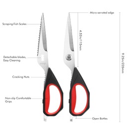 LIVINGO Kitchen Scissors Forged Stainless Steel Removable Cooking Scissors Rubber Soft Grip Safety Carrying Sheath for Cutting Fish, Meat, Wild Vegetables, Seaweed, Roast Meat, Washable Kitchen