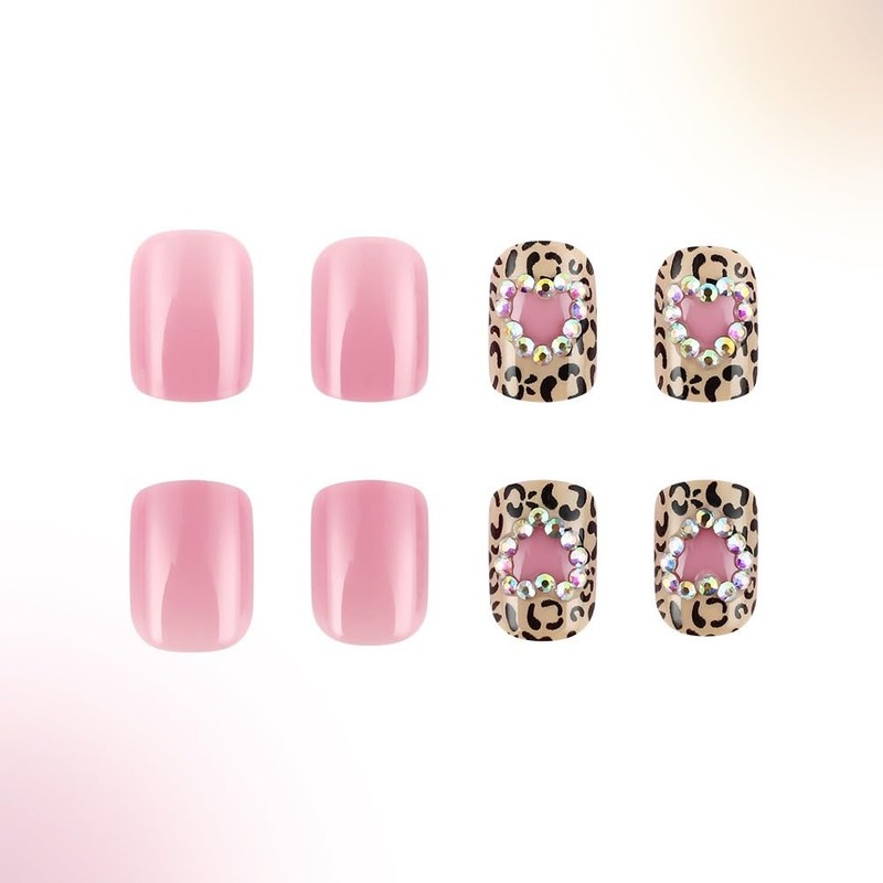 Valentine Press on Nails Short Square Fake Nails Love Heart