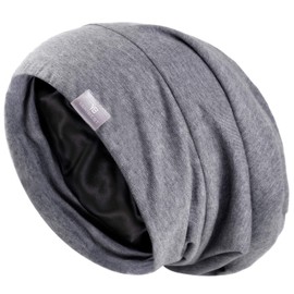YANIBEST Silk Satin Bonnet Hair Cover Sleep Cap - Dark Grey Adjustable Stay on Silk Lined Slouchy Beanie Hat for Night Sleeping