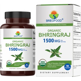 Brieofood Organic Bhringraj 1500mg, 45 Servings, Vegetarian, Gluten Free, 90 Vegetarian Tablets