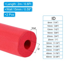 PATIKIL 5/8" (16mm) ID x 6.6Ft x 0.59" Pipe Insulation, 2pcs Rubber Foam Winter Freeze Protection Tube Fire Retardant for Water, Air Conditioning, Industrial Pipes, Red