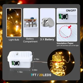 FWYWNL 12 Pack Fairy Lights Battery Operated, String Lights Battery Powered 7ft 20 Led Fairy Lights Copper Wire Twinkle Lights for DIY, Bedroom, Christmas Decoration Parties (Warm White, 12 pcs)