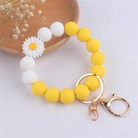 Fuqimanman2020 Daisy Flower Silicone Beads Wristlet Keychain Cute Sunflower Key Ring Holder For Women Girls-Yellow