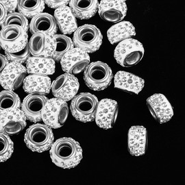 Giantree Pack of 60 European beads, 1 cm beads, large hole beads for bracelets, crystal craft beads, colourful charms, spacer beads for DIY bracelets, necklaces, jewellery making