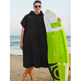 SUN CUBE - Poncho de Surf con Capucha | Traje de Neopreno de Microfibra de Secado rápido con Bolsillo para Surf, Hombres y Mujeres, Negro, Talla única