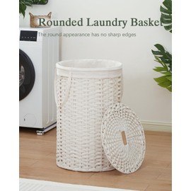 SETVSON 34.3 Gal (130 L) Large Laundry Hamper Laundry Basket Round Handwoven Wicker Laundry Baskets Rattan Laundry Basket with Removable Bag Handles 2 Mesh Bags for Living Room Bedroom White