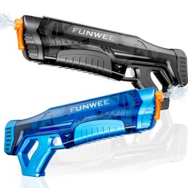Funwee Electric Water Guns for Adults & Kids, Automatic Water Reload & Shooting Over 250 Blasts Water Blaster Squirt Gun Up to 32 FT Long Range, Summer Beach Pool Backyard Outdoor Toys (Black+Blue)