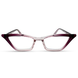 Clear Purple Funky Cat Eye Reading Glasses for Women with Sturdy Style - Spring Hinges Half Frame Cateye Readers for Women - Trendy for all Face Shape Fashion Glasses for Women - Cheaters Glasses 1.25