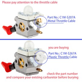 SIMPERAC FS 56RC Carburetor for Stihl Trimmer FS56RC FS70R FS56 FS56C FS56R FS40 FS50 FS70RC FS70C FC56 KM56RC HT56C HL56K Weed Eater Parts Replace for Zama C1M-S267A Plastic Throttle Cable Carburetor