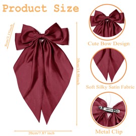 Hair Bows Silky Satin Bows Oversized Long Tail Hair Bow Clips Barrettes Big Bowknot Hair Accessories Trendy Stuff for Women Girl (Black + Dark Red)