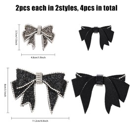 CHGCRAFT 4pcs 2styles Handmade Rhinestone Bow Knot Black Rhinestone Patches Appliques DIY Crafts for Shoes Bag Package Accessories