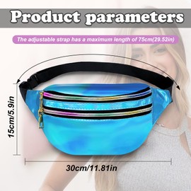 AfitLulu Holographic Bum Bag Women's Small Fashion Waterproof Bum Bag with 3 Zip Pockets, Neck Pouch Women's Crossbody Bag with Adjustable Belt for Outdoor Activities, blue, simple