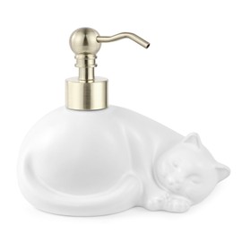 NEWHENGS Cat Shape Soap/Lotion/Hand Sanitizer Stainless Steel Pump Dispenser Gifts for Cat Lovers, Refillable for Cute Kitchen and Bathroom Accessories (Matt White)