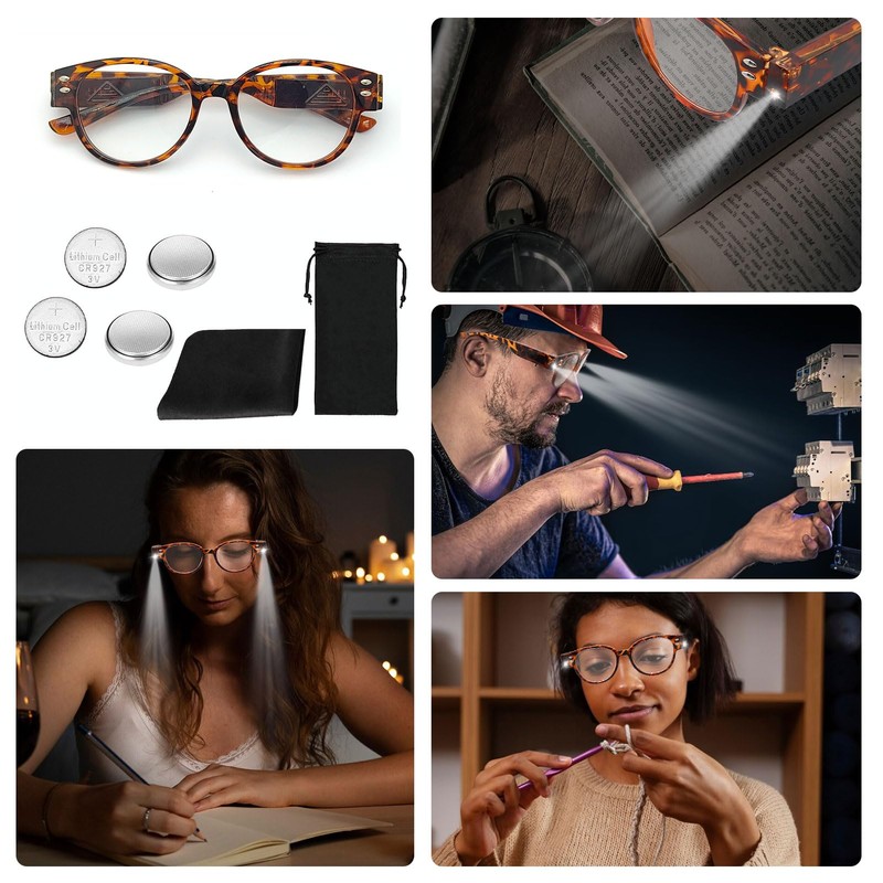 Reading Glasses with Light Bright LED Lighted Magnifier Reader Glasses